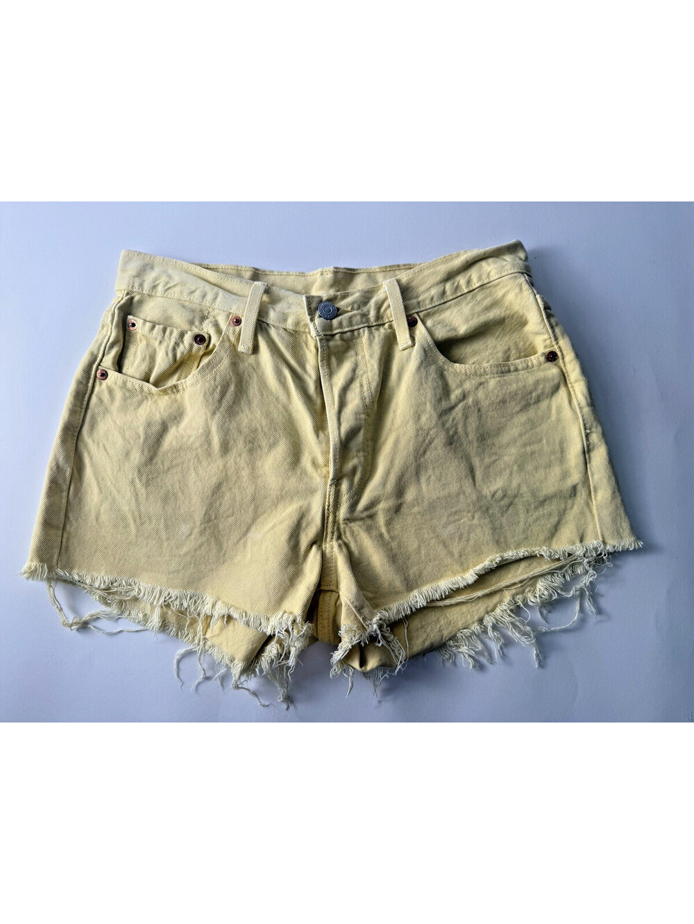 Levi's 501 Button Fly Yellow Cut Off Shorts EUC Summer Beach Waist 30"